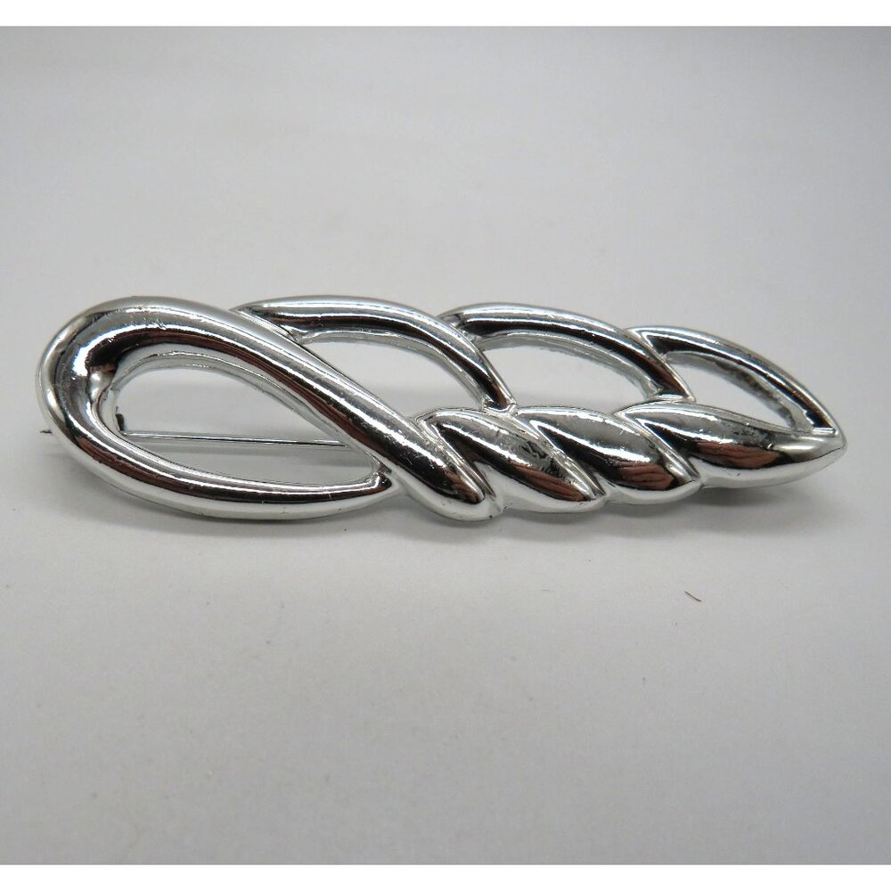 Vintage Leaf Brooch Silver Tone Loopy Braid Scarf‎ Lapel Coat Pin